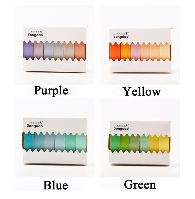 6 рулонов/лот Радужный малярный скотч Лента васи Однотонный малярный скотч Васи Клейкая бумажная лента Клейкая декорация