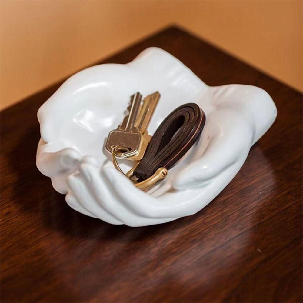 Resin Hand Shaped Key Tray Decorative Key Storage Tray Palm Ornament Cupped Hands Tray Bedroom