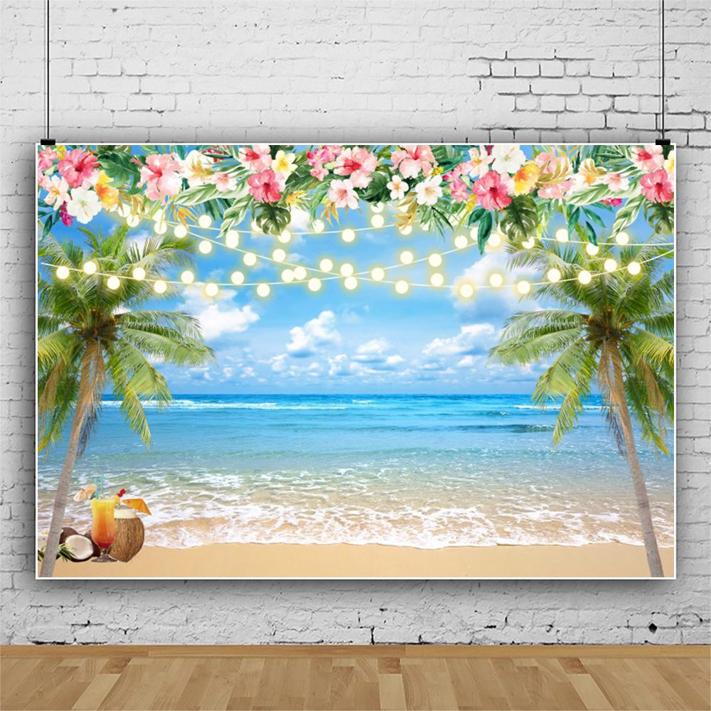 Summer Hawaii Beach Backdrop Tropical Flowers Aloha Luau Sea Surfboard Holiday Party Birthday Photography Background Decor Props