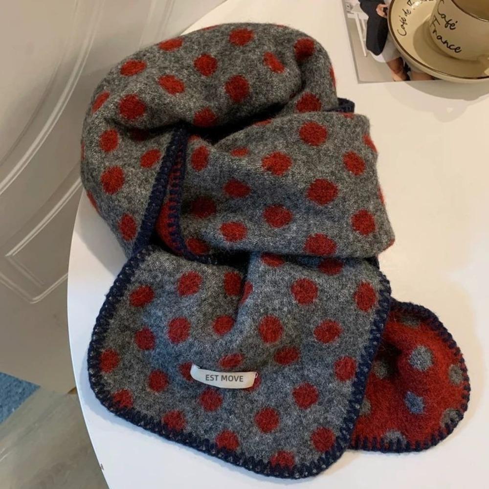 Korean Style Polka Dot Scarf Keep Warm Winter Neck Scarf Vintage Double-Sided Scarf Winter