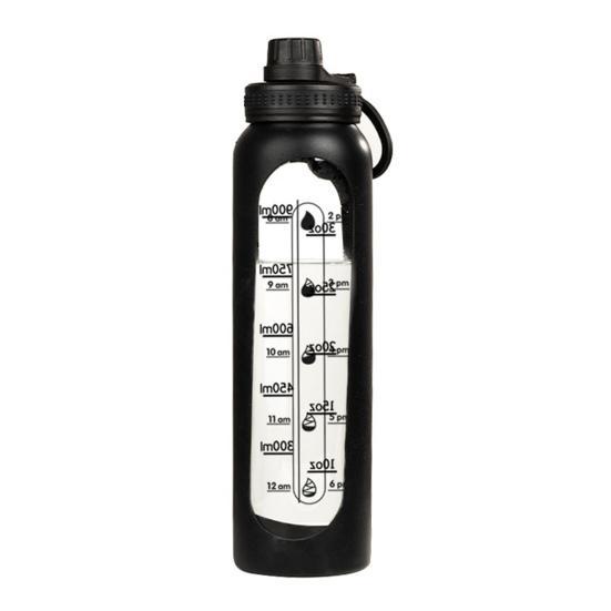 Стеклянная бутылка для воды с силиконовым чехлом, с отметкой времени, 1000 мл, герметичная, из боросиликатного стекла, стакан для воды для спорта, фитнеса, офиса, не содержит БФА, идея для подарка для напитков