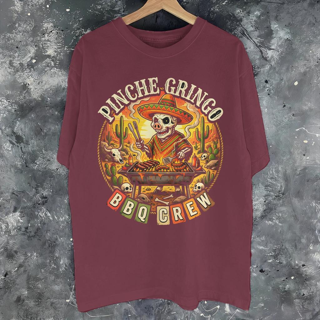 Unisex WoUnisex Pinche Gringo BBQ Crew Skeleton Grilling Beer Shirt Pure Cotton Print Tee Shirts Clothing Outfits