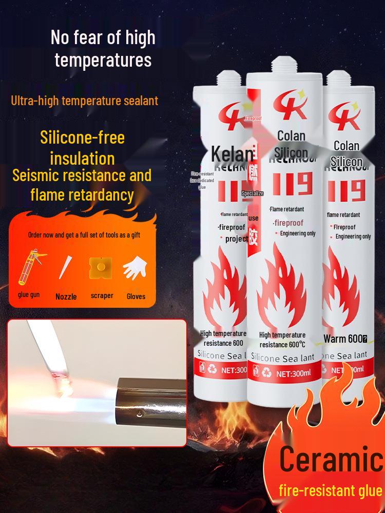 500° Fireproof Silicone Sealant: Waterproof, Flame-Resistant Adhesive for High-Temperature Glass and Structural Applications.