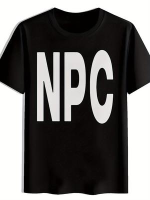 Черная футболка с графическим принтом "NPC" - Повседневная с круглым вырезом
