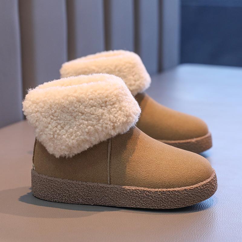 Ботинки для девочек, однотонные, с круглым носком, зимние детские ботинки, уличные, теплые, плюшевые, детские, модные, короткие, хлопковые, нескользящие, новые