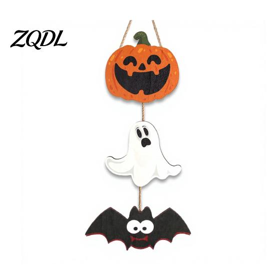 Handmade Wooden Holiday Signs Halloween Hanging Ornament, Jack-o'-Lantern Ghost Bat 3-Tier String Door Hanger, Cute Theme Store Accents Wood Sign Wall