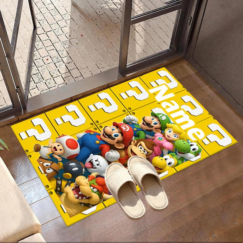 Custom Name Personalized Super Mario Print Carpet, Versatile Home Decor Rug, for Playroom, Apartment, Balcony, Entryway, Hallway Gift