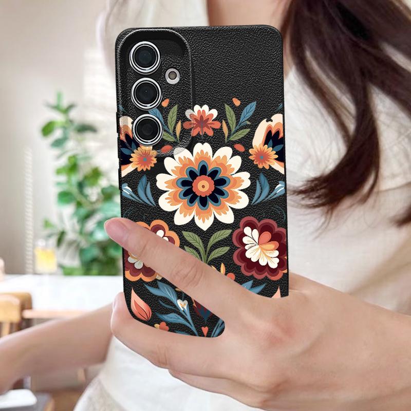 Чехол с рисунком из мультяшных цветов для Samsung S26 S25 Ultra S24 FE S23 Plus S22 S21 A15 A16 A17 A35 A36 A37 A54 A55 A56 A57 5G Кожаная текстура Мягкая крышка