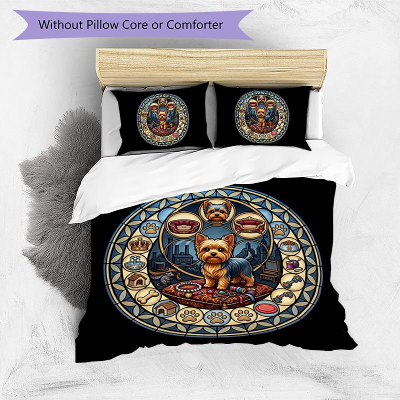 Glass Yorkie Dreams Pattern Bedding,Quilt Set Quilt Cover Pillowcase Home Birthday Gift (1*duvet cover+2*pillowcase,without core)
