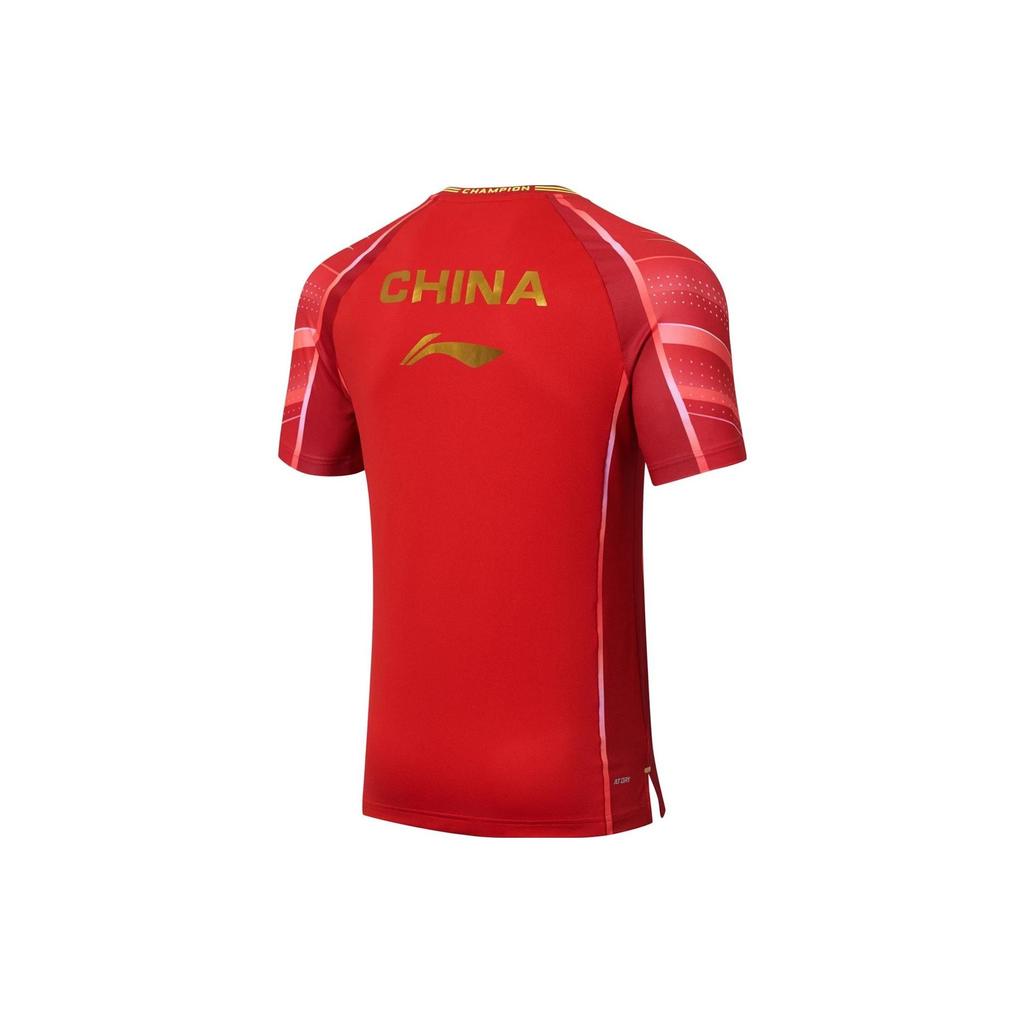 Футболка с коротким рукавом и круглым вырезом Li Ning с клетчатым принтом, мужские топы, малиновые AAYT029-2