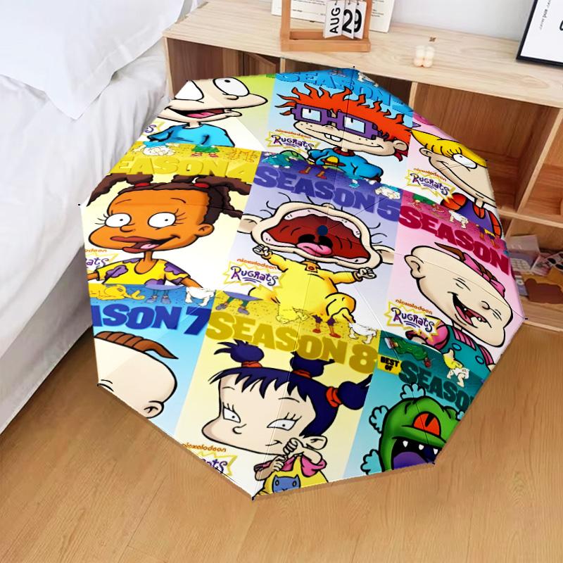 1PC Rugrats Friends Automatic Folding Umbrella 8-Rib Travel Umbrella with Auto Portable Case, Ideal Gift for Birthdays