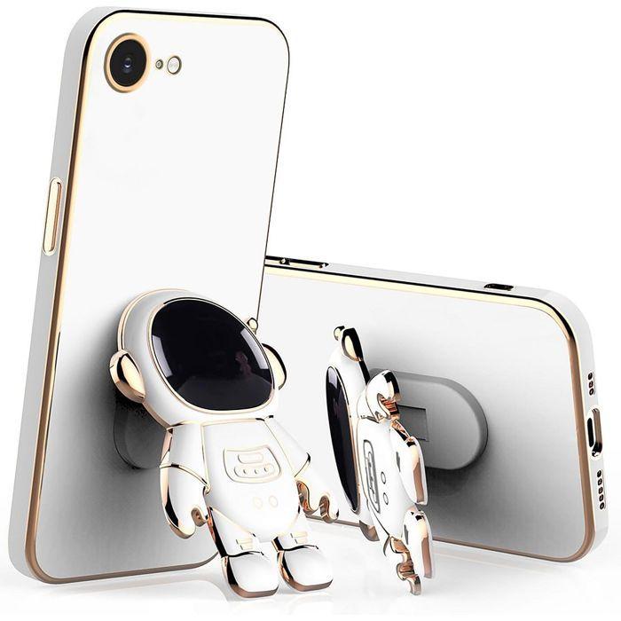 Coque de protection - BOOLING - pour iPhone 16e - Silicone Antichoc - Support Astronaute - Blanc