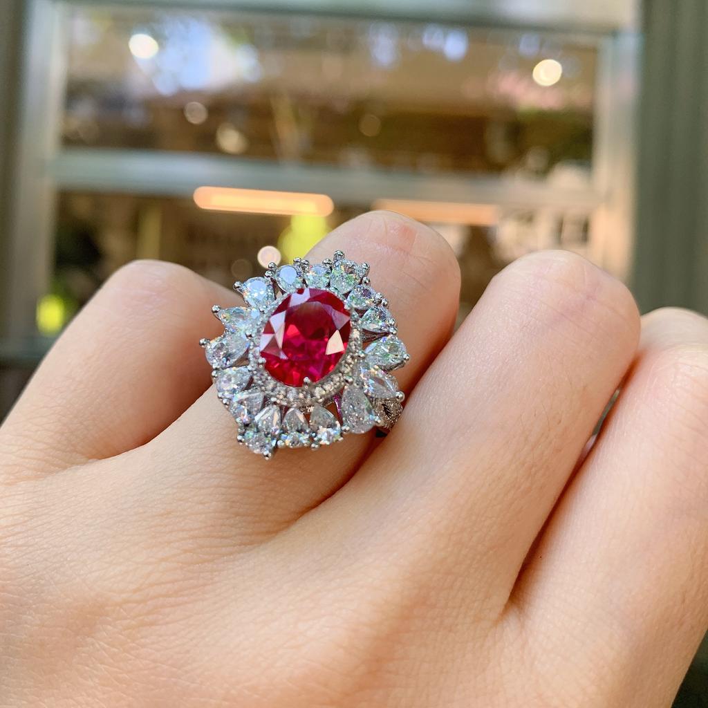 Jewelry Imitation Colored Treasure Ring, Retro Style Ring, Sparkling Diamond-Set Women'S Ring 8 * 10