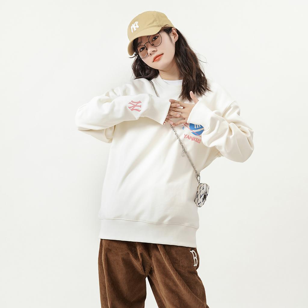 New MLB New York Yankees Sweatshirts Unisex Cream White 3AMTL0121-50CRS