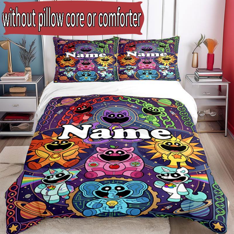 3pcs Duvet Cover Set (1*Duvet Cover + 2*Pillowcase, Without Core), Custom Name Poppy Playtime Pattern Bedding Set, Home Bedroom Decor Gift