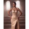 Elegant Solid Color Beaded Spaghetti Strap Bodycon Dress With Side Slit Mermaid Hem Formal Events