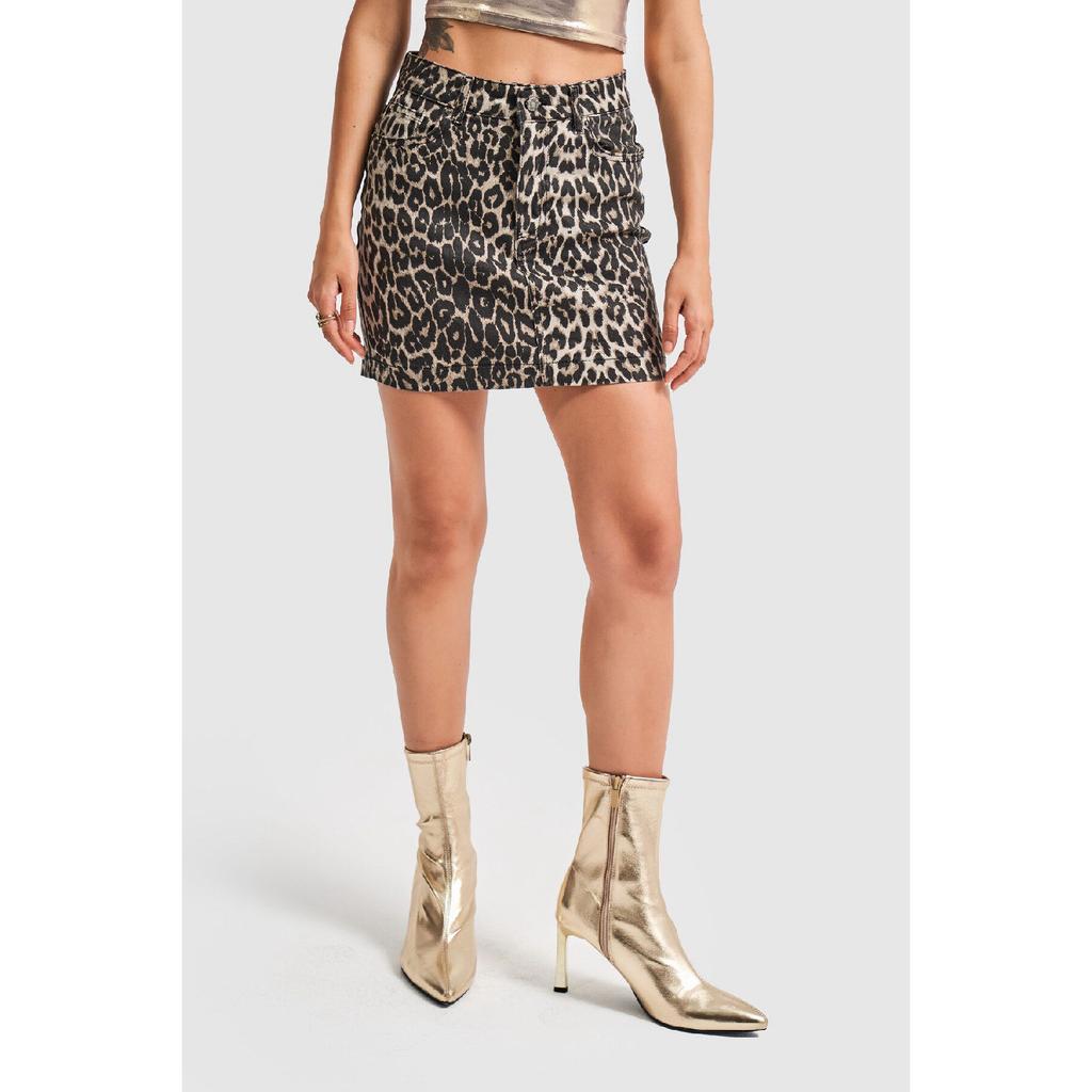 Women's Original Leopard Color Mini Denim Skirt