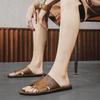Men Slippers Handmade Simple Flats Sandals Outdoor Summer Brown Black Slide Slippers Open Toe Beach Shoes Plus Size