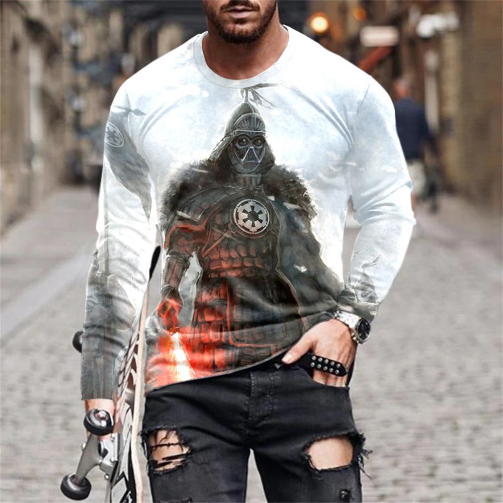 Винтажная 3D-принтовая летняя мужская футболка с круглым вырезом и длинным рукавом, повседневная футболка свободного покроя, модная мужская одежда