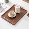 Бамбуковый поднос для чашки чая с металлической ручкой в ​​деревенском китайском стиле, большая вместимость, прямоугольная деревянная подставка для сервировки фруктов, стеллаж для хранения кухонных принадлежностей