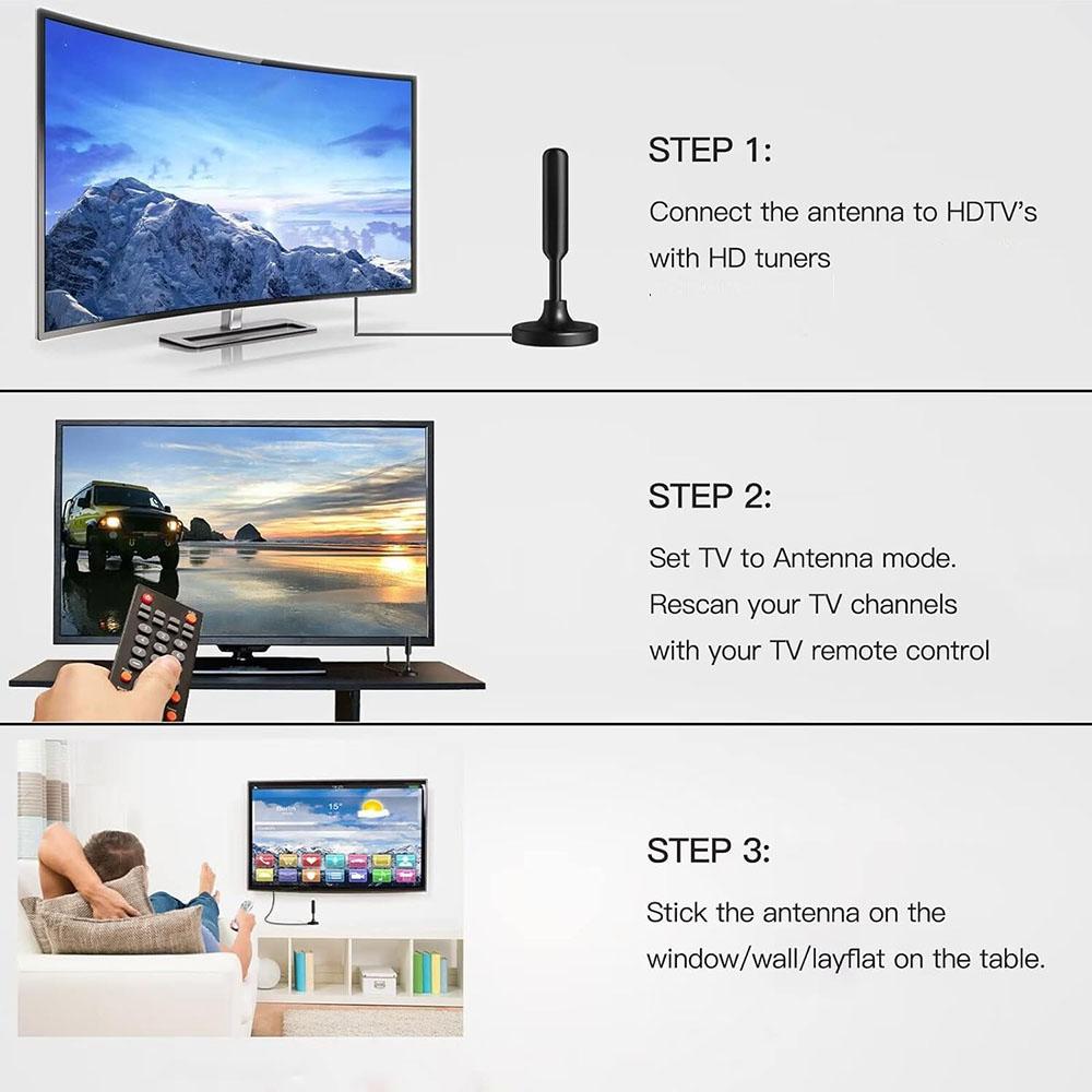 Black Upgraded TV Antenna Digital HD Antenna Indoor HDTV 1080P 100M Signal Range