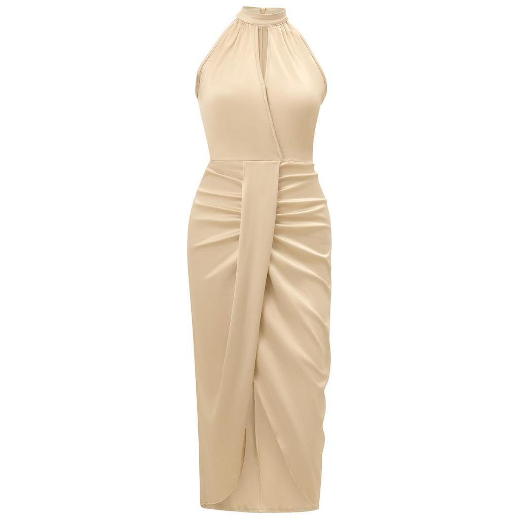 Женское весеннее однотонное платье без рукавов с завязками на шее, летнее повседневное длинное платье А-силуэта с высокой талией S-XL