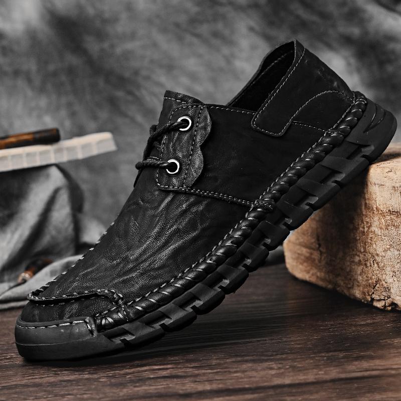 Handmade Genuine Leather Men's Casual Shoes Comfortable Moccasins Men Business Flats Shoes