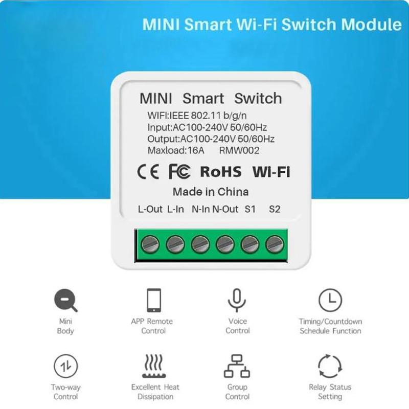 16A Mini Wifi Smart Switch DIY Light Switch 1 Way Control Automation Module Cozylife App Remote Control Alexa Google Home