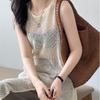Outward Hollow Top Vest Skirt Women's Summer Slit Sleeveless Dress Mid Length Knitted Top
