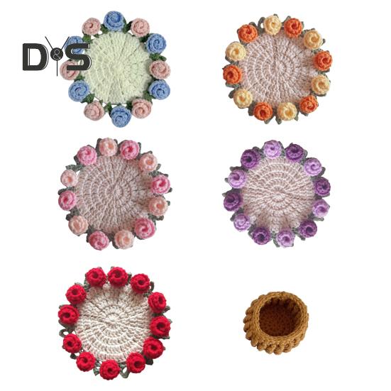 Подставка под стакан с розой ручной работы, вязаная крючком, цветочный букет, вязаные подставки, цветочный коврик для чашки, букет, подарок, декор для журнального столика