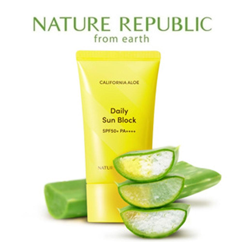 Ежедневный солнцезащитный крем California Aloe, SPF 50+ PA++++, 1,92 жидких унции (57 мл), Природа республики