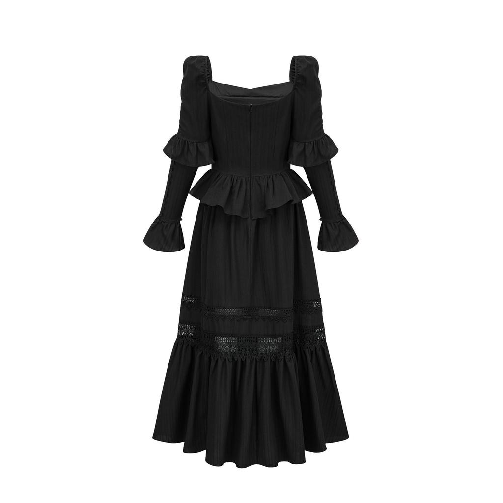 Платье с квадратным вырезом, темпераментное, с длинными рукавами, приталенное