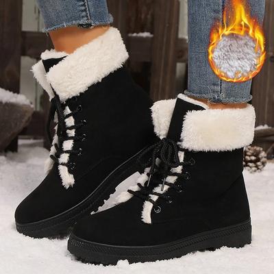 Зимние женские ботинки на платформе, теплые, с мехом, повседневные, для улицы, модные плюшевые ботильоны до щиколотки, высококачественная обувь на шнуровке, большие размеры 35-44