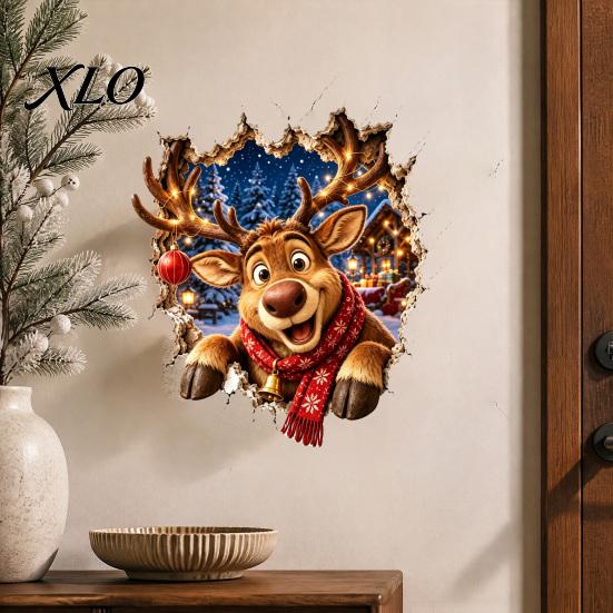 Christmas Party Supplies Break-In 3D Wall Decal, Santa Claus/Deer/Snowman/Elf/Dog/Nutcracker/Gingerbread Man Patterns Window Festive Home Decoration