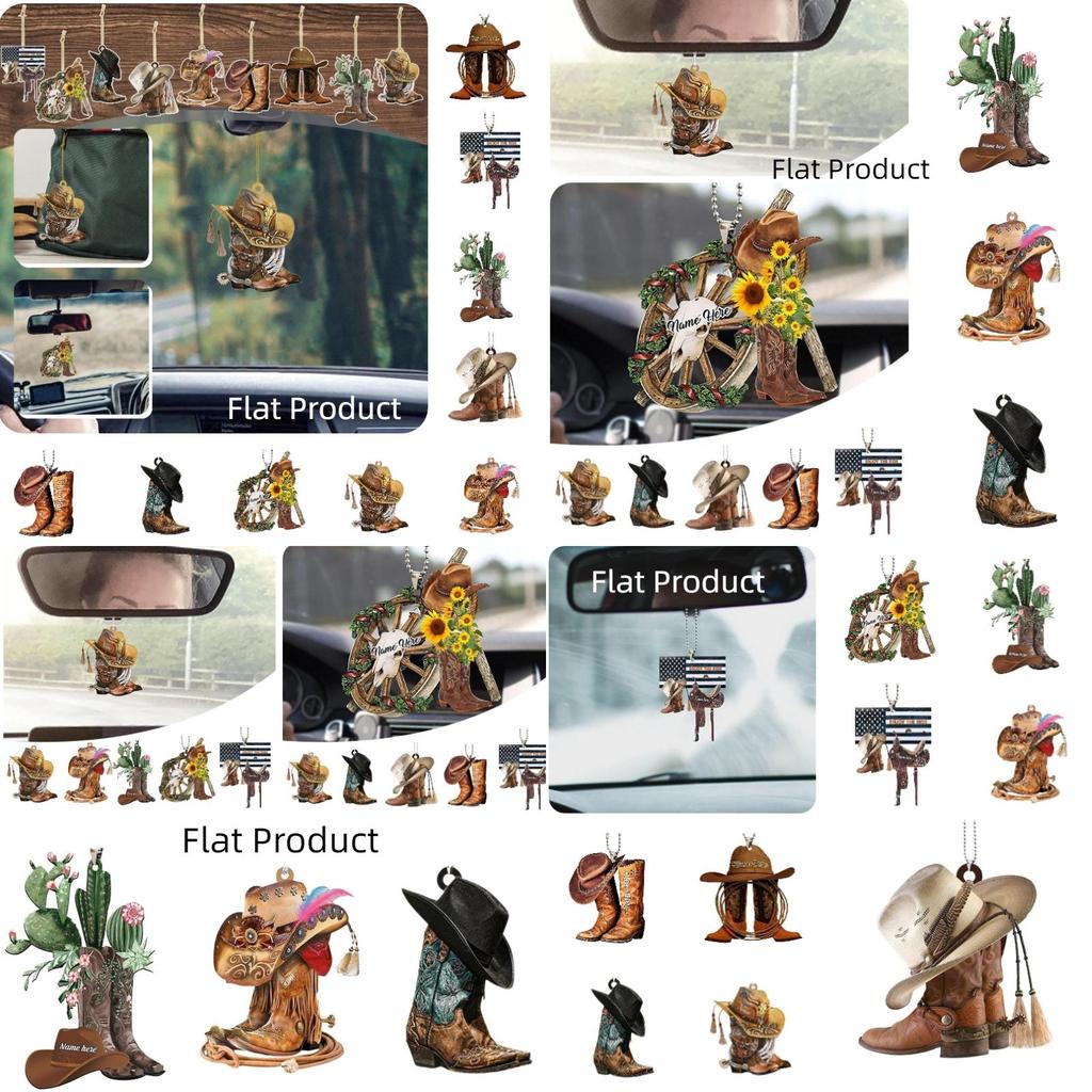 Customized Cowboy Boot And Hat Acrylic Hanging Decoration For Car Saddle Keychain Pendant Vintage Look