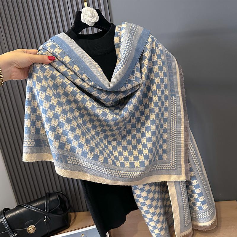 Double-sided Imitation Cashmere Geometric Lattice Texture Printing Thickened Warm Scarf Air-conditioned Room Shawl Outside