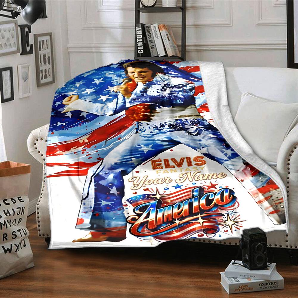 Elvis Presley Personalized Text Blanket Multi-purpose Customizable Blanket Comfortable Suitable for Home Decor Chair Bed Picnics All-Season Use