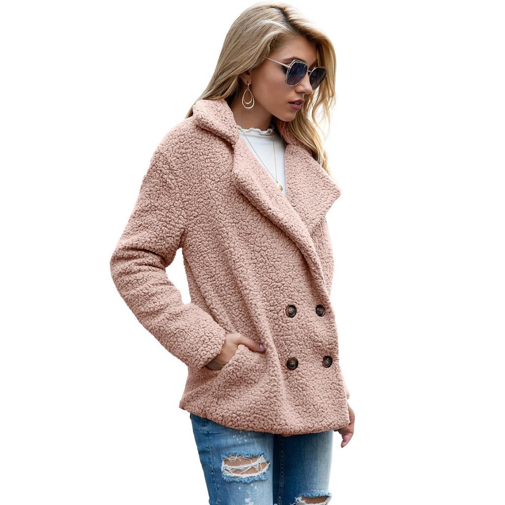 Plush Jacket, Lapel, Loose Fit, Woolen Sweater, Women's Casual Jacket
