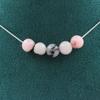 Stones and Minerals. Necklace 5 Pearls Pink Opal 8 Mm. Stainless Steel Chain Necklace Women Men. Customizable Size.