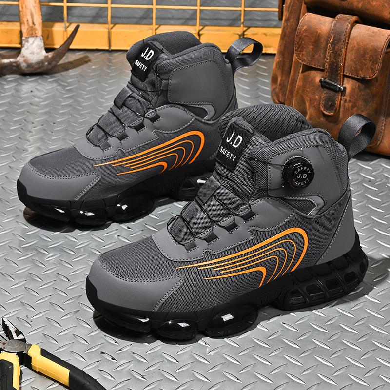 Men's Work Safety Shoes with Rotary Buckle Anti-Impact Anti-Piercing Women's Winter Mid-Top Mining Boots Functional Footwear