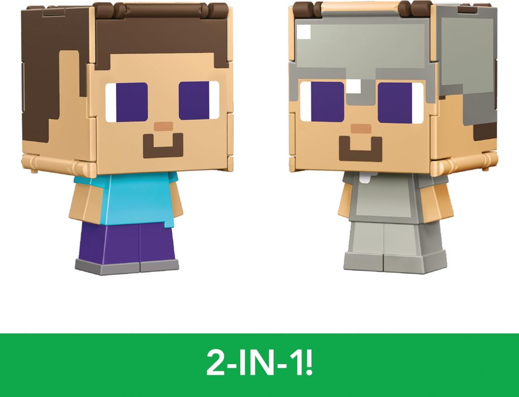 Mattel Minecraft Коллекция фигурок Flippin' Fig 2-в-1 Игрушка-фиджет Масштаб 3,75 дюйма Большеголовый Пиксельный дизайн (Персонаж может отличаться)