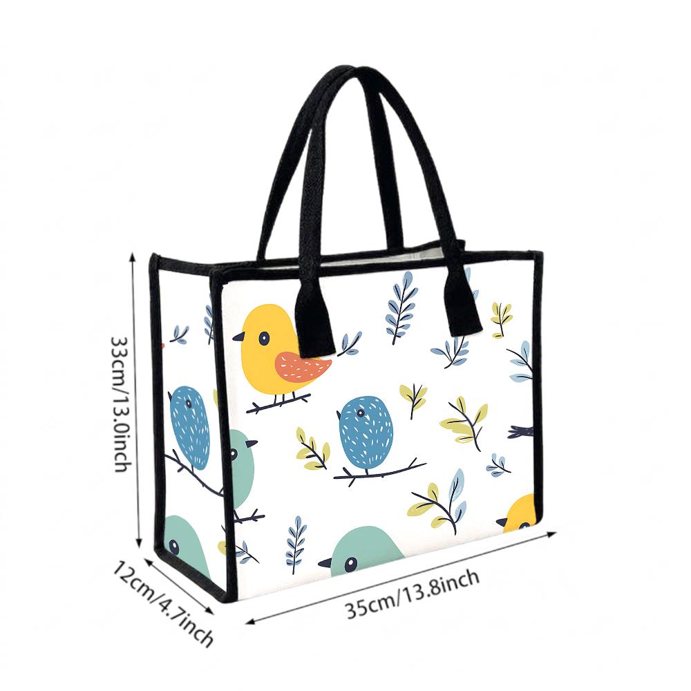 Cute Bird Pattern Tote Bag Casual Daily Shoulder Handbag for Shopping Travel