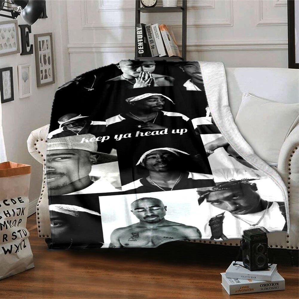 1 шт. Плед в стиле Hip Hop 2Pac, Мягкий, Легкий, Для всех сезонов, Многоцелевой плед для дивана, кровати, офиса и пикников, Французский стиль с культовыми обложками альбомов и цитатами