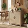 Living Room Sideboard, 2 Rattan Doors, Adjustable Shelf, Rounded Edges, 76 x 35 x 75.5 cm, Oak