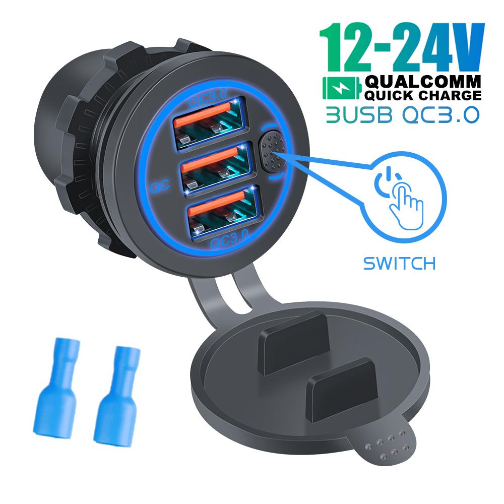 Тройное автомобильное зарядное гнездо QC 3.0 USB Type-C, несколько быстрозарядных адаптеров PD3.0 для грузовиков, мотоциклов с сенсорным переключателем
