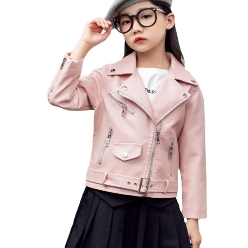 Kids Clothing Boys and Girls Spring Autumn Turndown Collar Leather Jacket Children's Motorcycle Korean Style Jacket