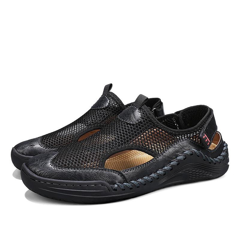 Модная мужская обувь Модная сетчатая простая мужская обувь Сандалии с вырезами Дышащая летняя обувь для ходьбы Мужские уличные пляжные сандалии Повседневная обувь