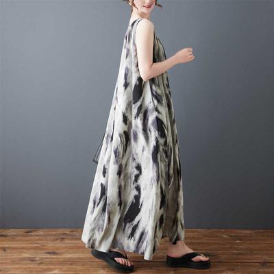 Женская мода Корейская версия Свободное шифоновое платье с принтом Длинная юбка