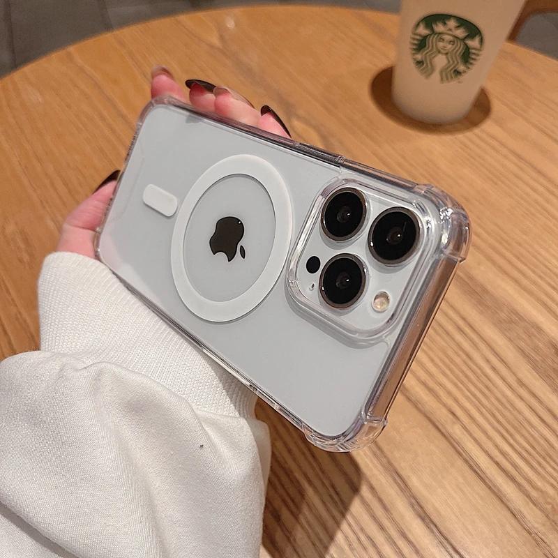 Luxury Shockproof Magsafe Wireless Charge Transparen Case For iPhone 11 12 13 14 15 16 17 Pro Max Plus Air Magnetic Bumper Cover
