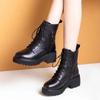Зимние Новые Ботинки Женские в Британском Стиле - Ботильоны на Платформе на Шнуровке | Подкладка из Искусственного Меха Нескользящая Подошва | Молния сбоку Уличная Мода